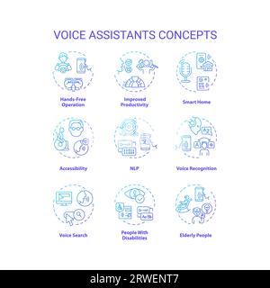 Gradient icons representing voice assistants concepts Stock Vector