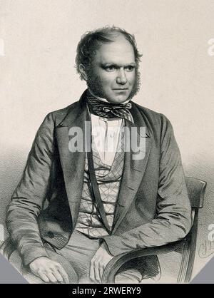 Charles Robert Darwin (February 12, 1809 - April 19, 1882) was a British naturalist. He is considered one of the most important natural scientists because of his contributions to the theory of evolution, Historic, digitally restored reproduction of an original of that time Stock Photo