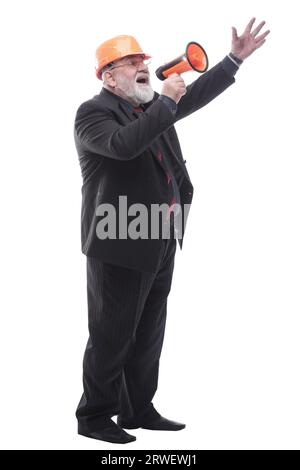 Mature architect making an announcement through a megaphone Stock Photo