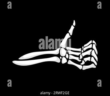 Skeleton hand extends with a bony thumb raised in a friendly thumbs-up gesture, a symbol of approval or positivity. Isolated vector spooky Halloween skeletal arm showing gesticulation Stock Vector