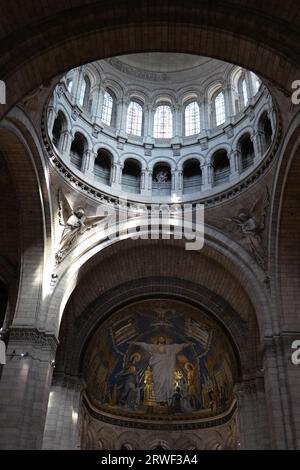 THE CENTRAL DOME AND THE MOSAIC OF THE BASILICA OF THE SACRED HEART Stock Photo