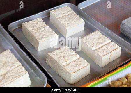 Korean food at Nambu Market in Jeonju, South Korea. Fresh tofu blocks. Stock Photo