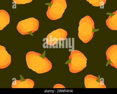 Pumpkins seamless pattern on a dark background. Orange pumpkins for Thanksgiving and Halloween. Traditional autumn design element for banners, posters Stock Vector