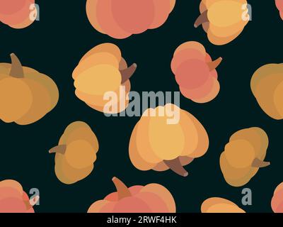 Pumpkins seamless pattern on a dark background. Orange pumpkins for Thanksgiving and Halloween. Traditional autumn design element for banners, posters Stock Vector