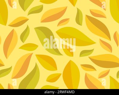 Autumn seamless pattern with leaves in a minimalist style. Autumn leaves in yellow and green shades. Leaf fall. Design for printing on fabric, paper, Stock Vector
