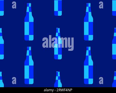 Beer bottle seamless pattern. Beer bottle in a modern style, blue mosaic. Beer festival Oktoberfest. Design for wrapping paper, banners and posters. V Stock Vector