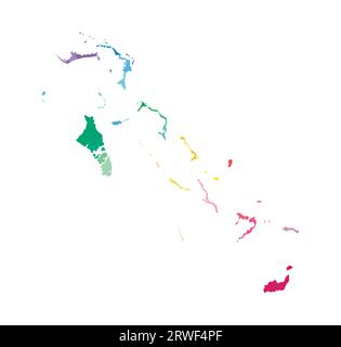 Vector isolated illustration of simplified administrative map of the Bahamas. Borders of the regions. Multi colored silhouettes. Stock Vector