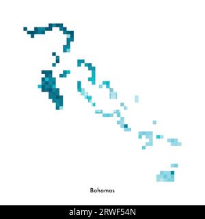 Vector isolated geometric illustration with simplified icy blue silhouette of Bahamas map. Pixel art style for NFT template. Dotted logo with gradient Stock Vector