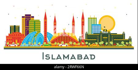 Islamabad Pakistan City Skyline with Color Buildings isolated on white. Vector Illustration. Business Travel and Tourism Concept. Stock Vector