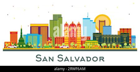 San Salvador City Skyline with Color Buildings isolated on white. Vector Illustration. Business Travel and Tourism Concept with Modern Architecture. Stock Vector