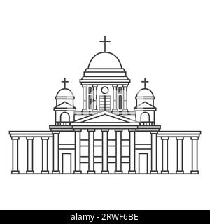 Cathedral building outline icon. Sign at linear style. Christian church. Vector illustration. Stock Vector