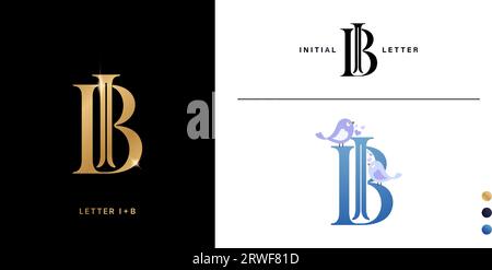 IB or BI monogram Letter with bird logo design template and elegant style for advertisement material, collage print, ads campaign marketing designs Stock Vector