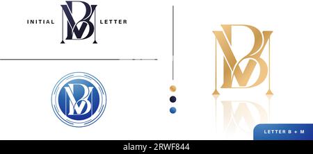 Set of BM or MB Monogram Initial Letter Logo Design with Golden and Blue Color for advertisement material, collage print, ads campaign marketing Stock Vector
