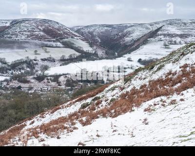 The Long Mynd in Shropshire viewed on a snowy morning from Ragleth Hill, Little Stretton, England, UK Stock Photo