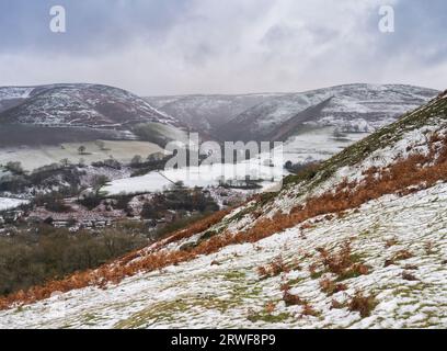 The Long Mynd in Shropshire viewed on a snowy morning from Ragleth Hill, Little Stretton, England, UK Stock Photo