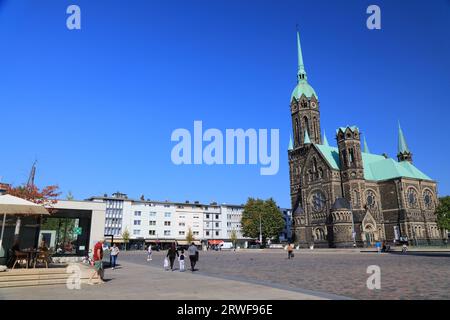 MOENCHENGLADBACH, GERMANY - SEPTEMBER 18, 2020: People visit Rheydt district of Moenchengladbach, a major city in North Rhine-Westphalia region of Ger Stock Photo