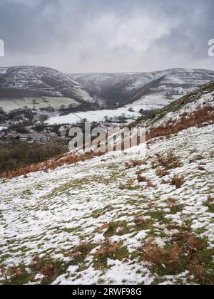 The Long Mynd in Shropshire viewed on a snowy morning from Ragleth Hill, Little Stretton, England, UK Stock Photo