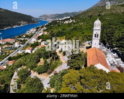 Rozat, Croatia. Dubrovnik marina aerial view with ria coastal inlet known as Rijeka Dubrovacka. Stock Photo