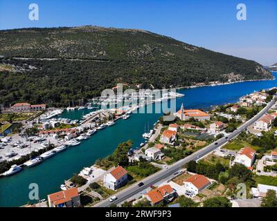 Rozat, Croatia. Dubrovnik marina aerial view with ria coastal inlet known as Rijeka Dubrovacka. Stock Photo