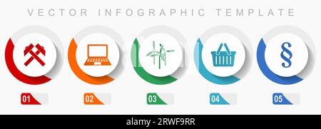 Commerce icon set, miscellaneous icons such as mining, laptop, wind turbine, shop basket and law, flat design vector infographic template, web buttons Stock Vector
