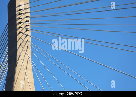 Cable stayed bridge pylon detail in Dubrovnik, Croatia. Road infrastructure of Croatia. Stock Photo