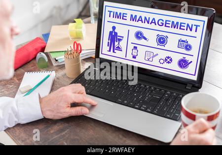 Time management concept shown on a laptop screen Stock Photo