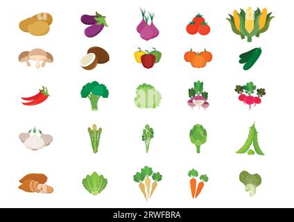 Collection of different kinds of fresh vegetables vector illustration Stock Vector