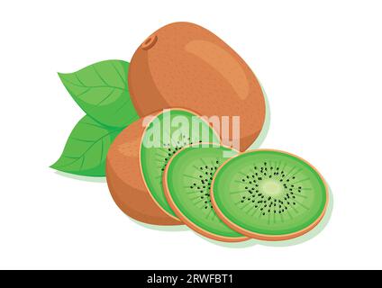 Tasty kiwi fruits cut into slices vector illustration isolated on white background Stock Vector