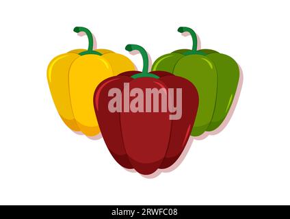Vector illustration of red, yellow and green pepper fresh vegetable. Delicious healthy food Stock Vector