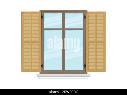 House Window with Shutters Vector Flat Design Stock Vector