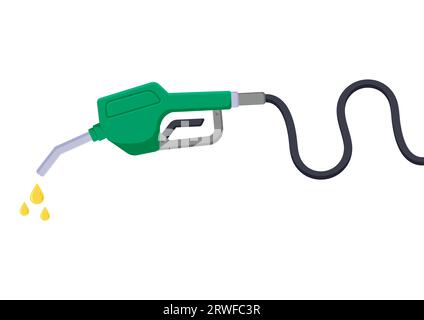 Fuel handle pump with hose vector illustration. Green petrol pump nozzle on white background Stock Vector