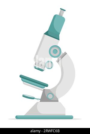 Scientific laboratory microscope vector flat design isolated on white background Stock Vector