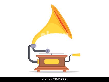 Old Gramophone In Flat Design. Vintage Music Phonograph Vector Illustration Stock Vector