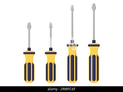 Set of screwdrivers work tools clipart vector flat design isolated on white background Stock Vector