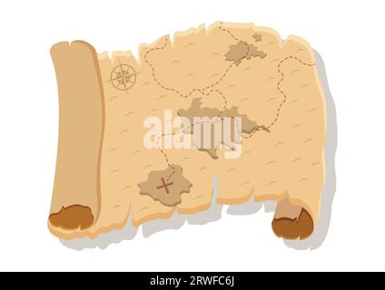 Pirate Treasure Map Vector Flat Design Isolated on White Background Stock Vector