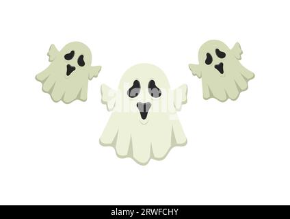 Three Scary Ghosts Vector Flat Design. Ghost Cartoon isolated on white background Stock Vector