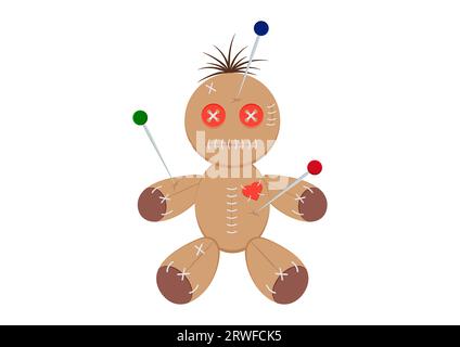 Voodoo doll with stitches and needles vector illustration isolated on white background Stock Vector