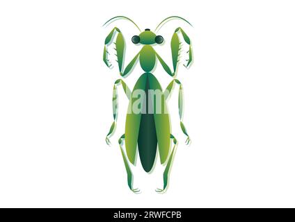 Praying Mantis Vector Art. Green Grasshopper Clipart Isolated on White Background Stock Vector