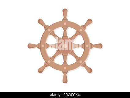 Ship Steering Wheel in Flat Style Vector Illustration Isolated on White Background Stock Vector