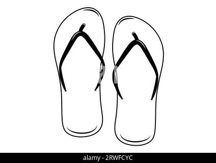 Black and White Summer Slippers Vector Illustration Isolated on White Background Stock Vector