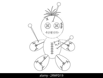 Black and white Voodoo doll with stitches and needles vector Stock Vector