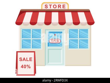 Store facade with sale discount flat design. Shop clipart vector illustration on white background Stock Vector