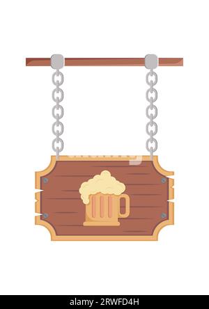 Wooden beer sign board vector flat design on white background Stock Vector
