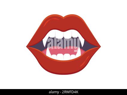 Vampire Mouth Teeth Vector Flat Design Isolated On White Background Stock Vector
