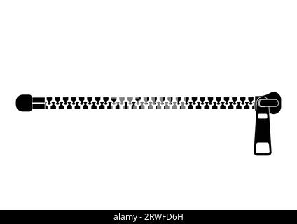 Zipper silhouette clipart vector flat design. Black and white zipper on white background Stock Vector
