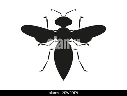 Black and White Hornet Silhouette in Flat Style Vector Stock Vector