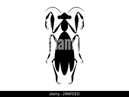 Black and White Praying Mantis Silhouette in Flat Style.Vector Black Grasshopper Stock Vector