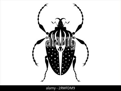 Black and White Goliathus Regius Beetle Silhouette in Flat Style Vector Stock Vector