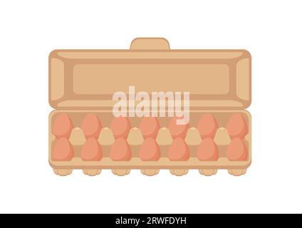 Raw Egg Carton Vector Illustration Isolated on White Background Stock Vector