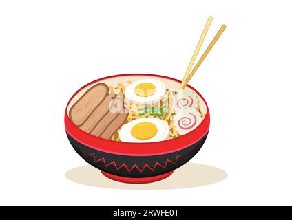 Ramen Noodles Vector Illustration Isolated On white Background. Japanese Food Flat Design Stock Vector